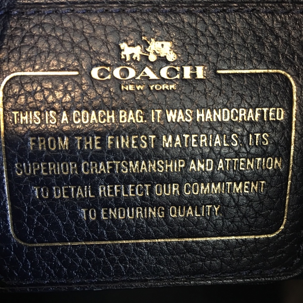 Coach Taupe,navy and green pebbled leather